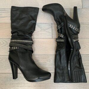 Genuine leather black boots with belts Like new condition Size 39